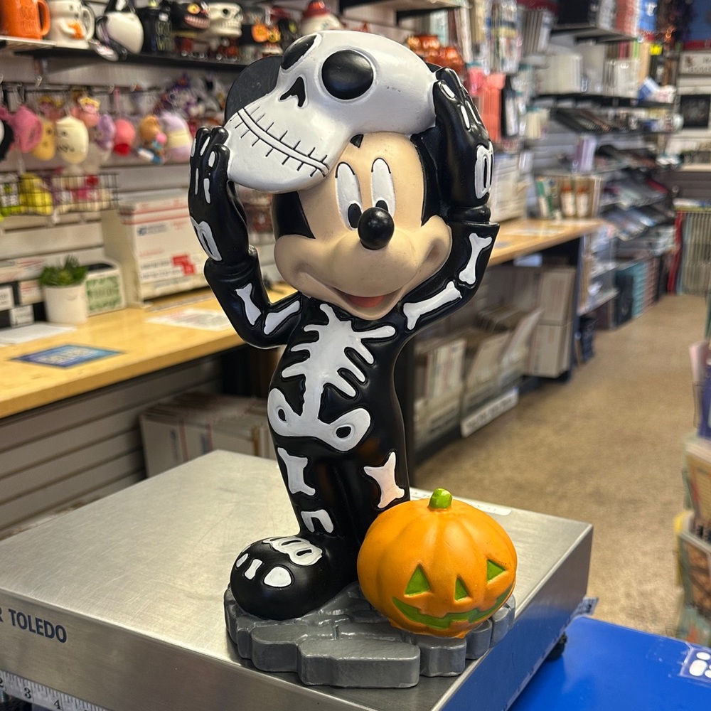 Skeleton Mickey Mouse Figurine with Pumpkin